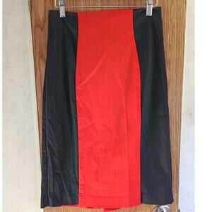 Worthington Colorblock Pencil Skirt Red Black Executive Chic Minimalist 10